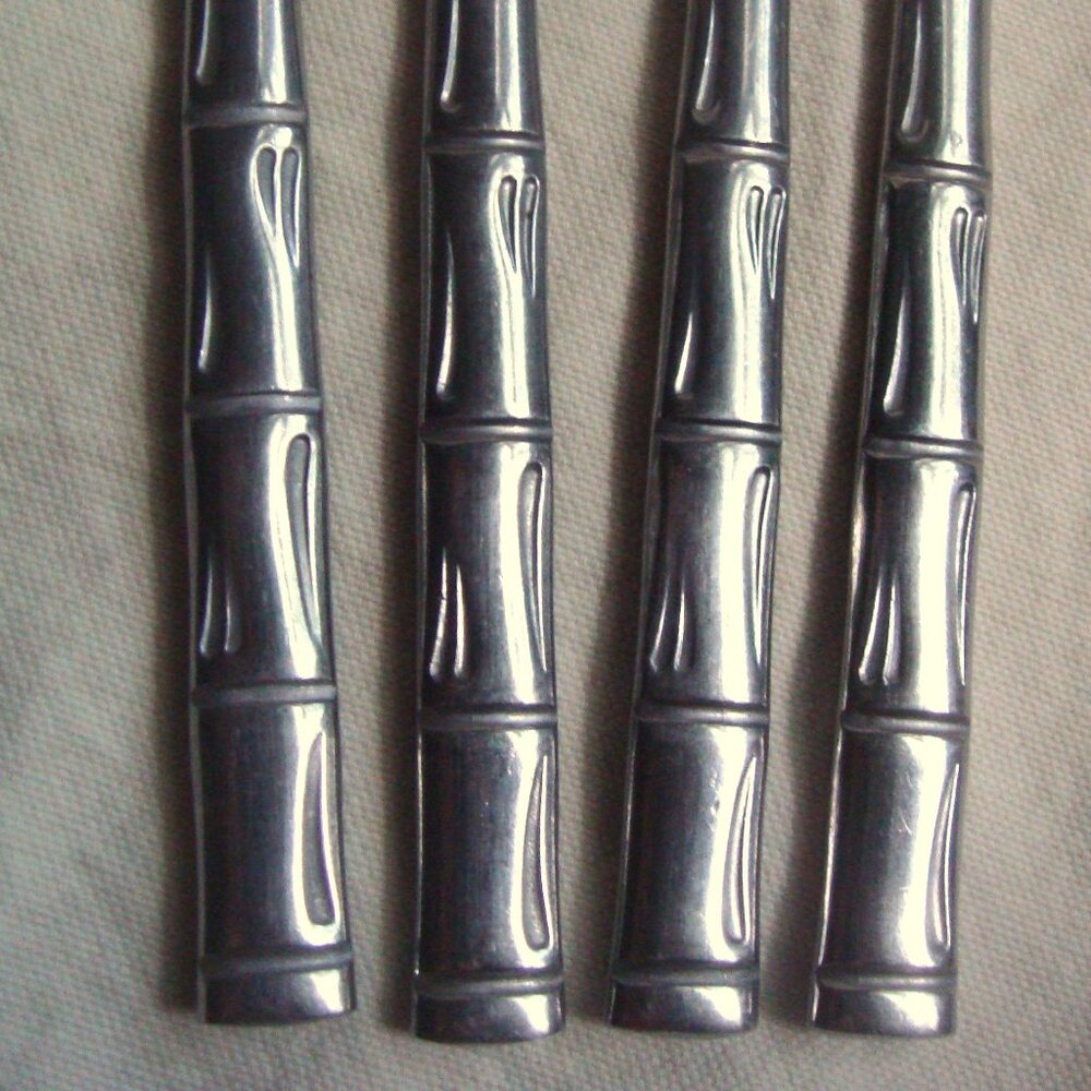 Vintage REED & BARTON / REBACRAFT 4 Stainless Steel  Bamboo Dinner Butter Knives - Picture 4 of 6